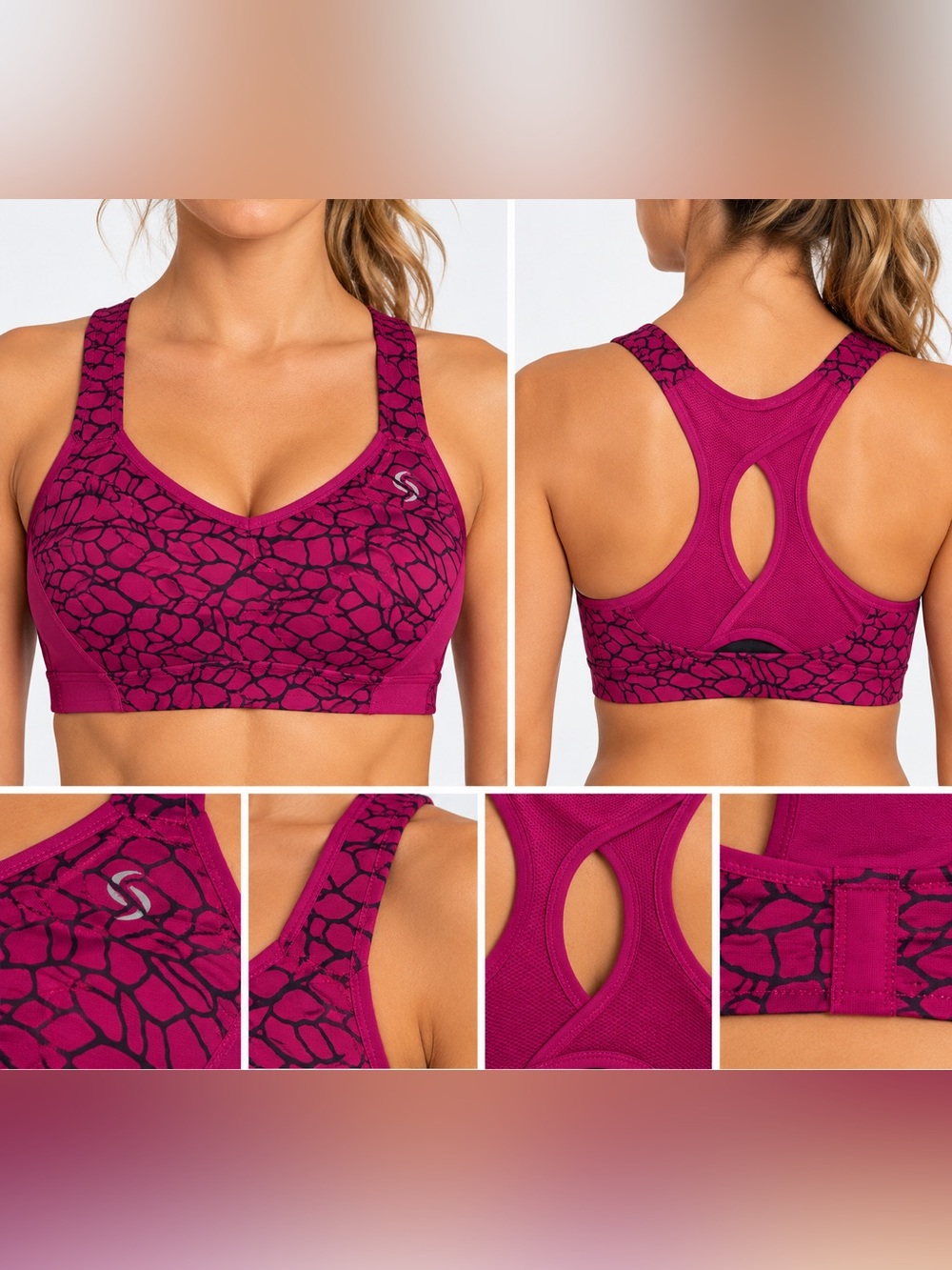 Moving Comfort Juno Sports Bra 34DD High Impact Running Pink Magenta Racerback